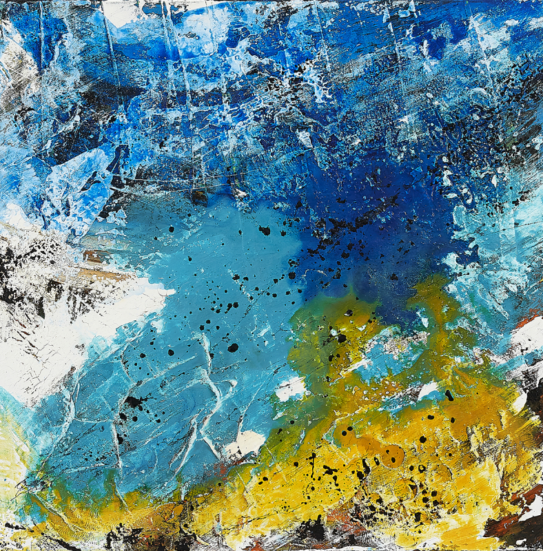 "Ocean" | Monika Kustermann 58x58cm Mixed Media / Acryl mit Tusche auf Leinwand